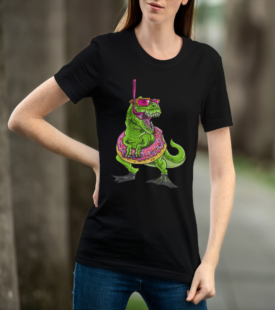 Dinosaur Snorkeling Donut Float Summer Pool Party T-Shirt