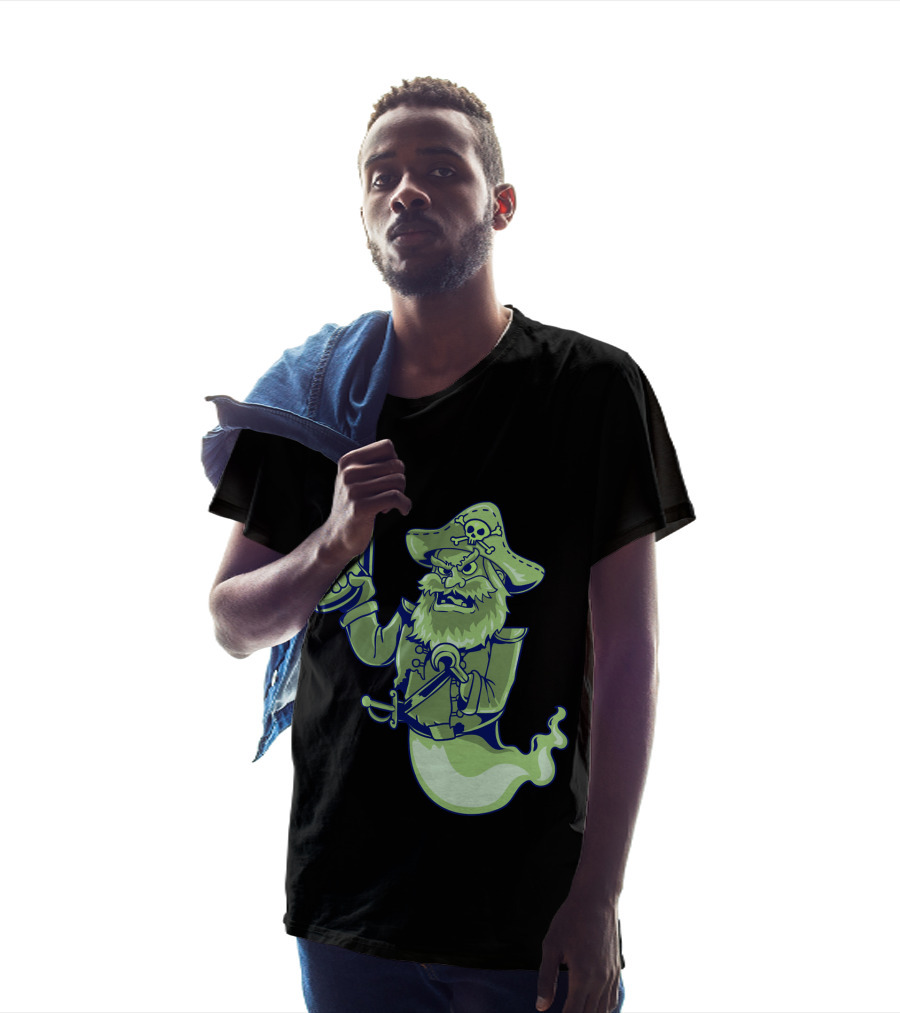 Ghost Pirate Jolly Roger Skull With Sword And Gun Spooky Specter T-Shirt