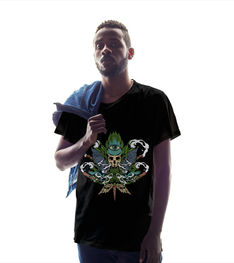 Illuminati Skull Cannabis Leaf 420 Weed Pot Eye T-Shirt