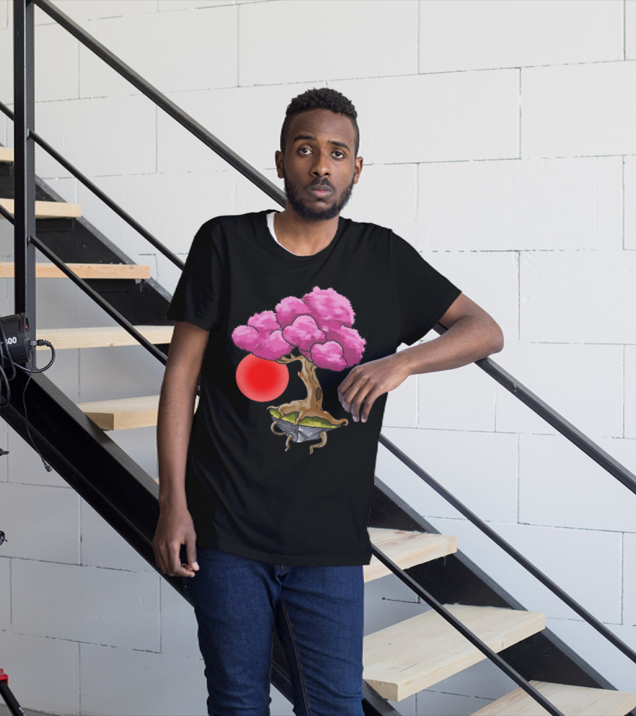 Floating Japanese Cherry Blossom Sakura Tree With Red Sun Sphere T-Shirt