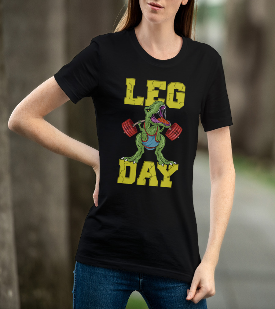 Leg Day Dinosaur Weight Lifter Squat Barbell Training T-Shirt