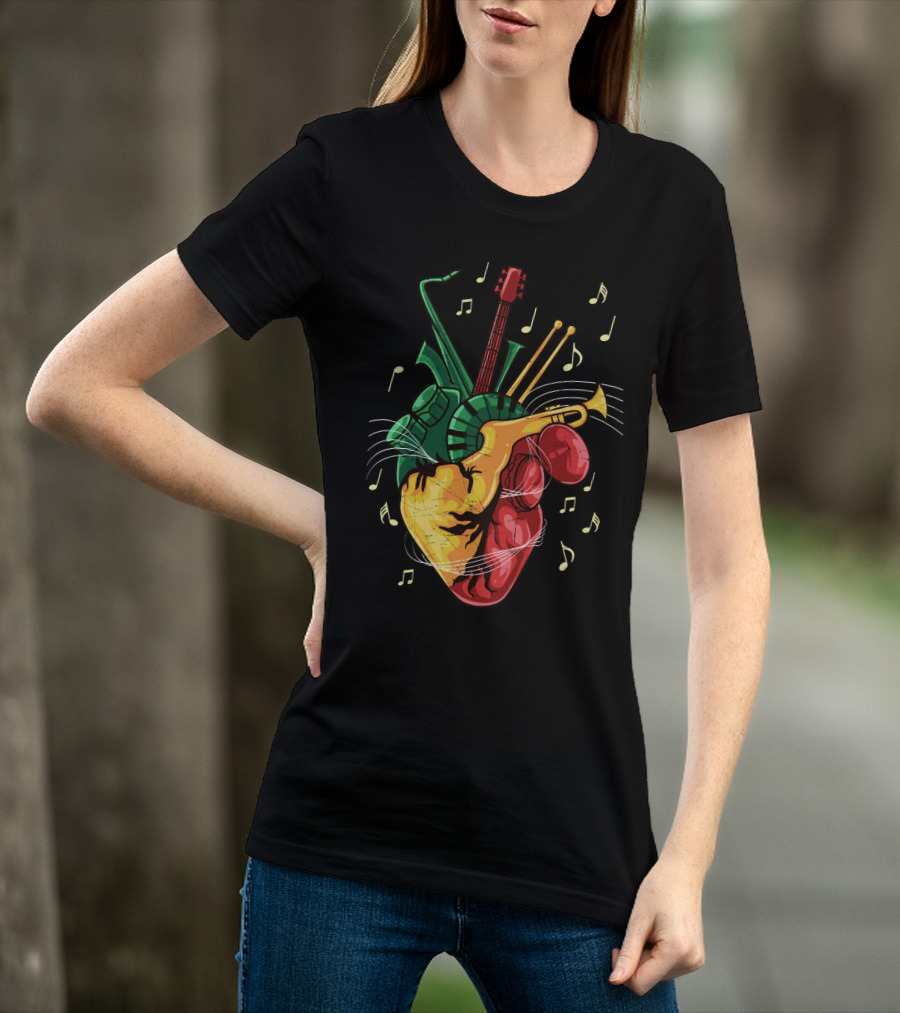 Reggae Lover Jamaican Heart Music Rastafari Instrument Fusion T-Shirt