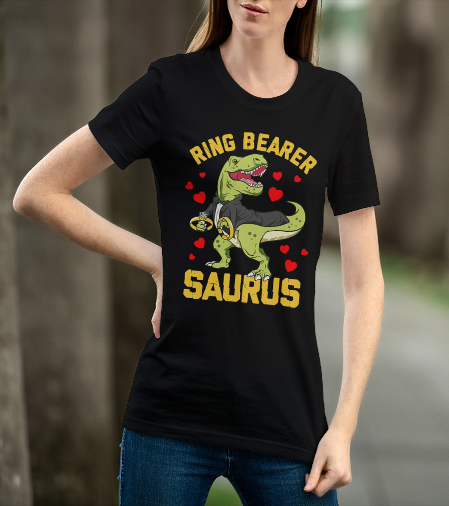 Ring Bearer Saurus Rex Wedding Party Hearts T-Shirt