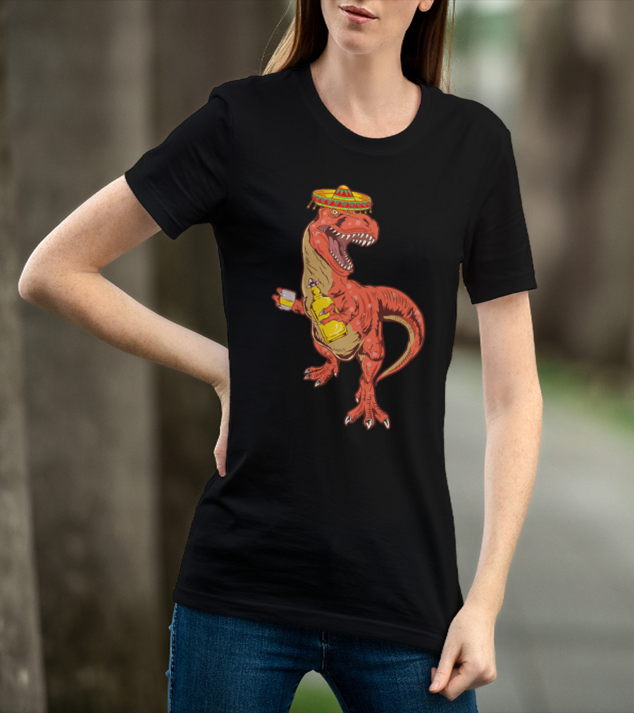 Tequilasaurus Rex Dinosaur Tequila Drinking Team Sombrero Fiesta T-Shirt