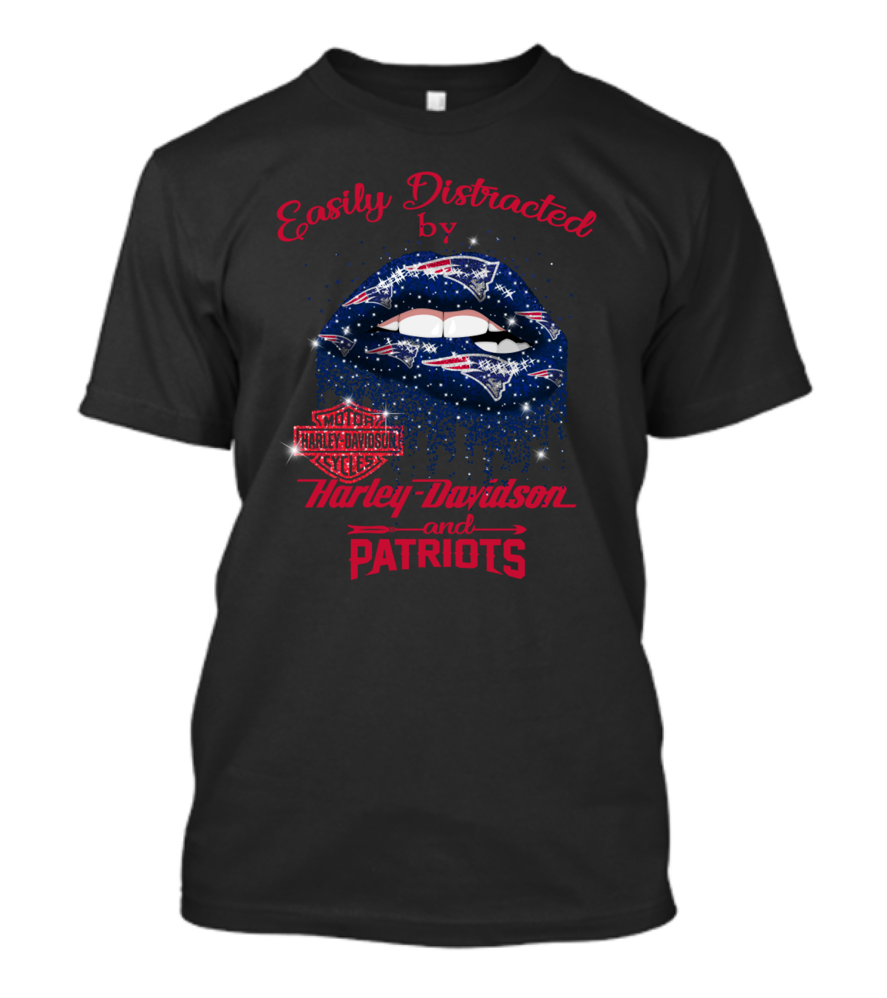 Easily Distracted By Harley Davidson And Patriots T-Shirt