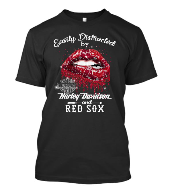 Easily Distracted By Harley Davidson And Red Sox T-Shirt