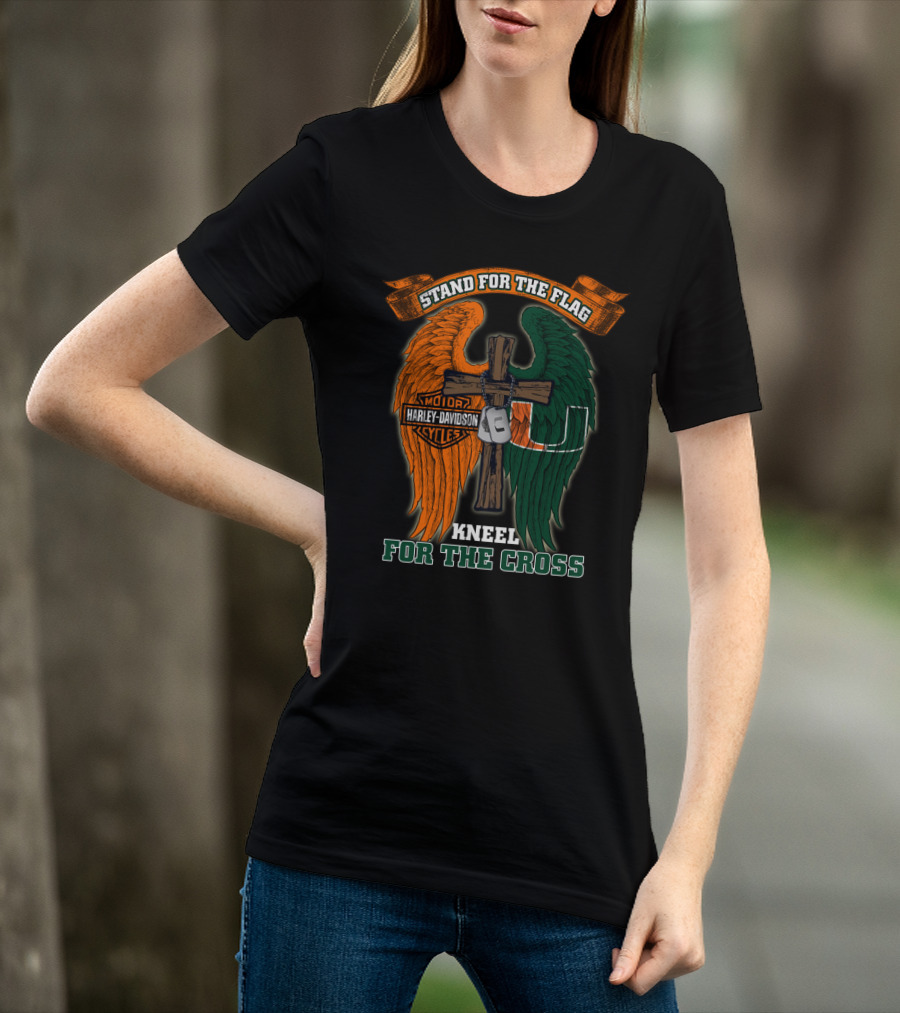 Stand For The Flag Kneel For The Cross Harley Davidson Miami Hurricanes T-Shirt