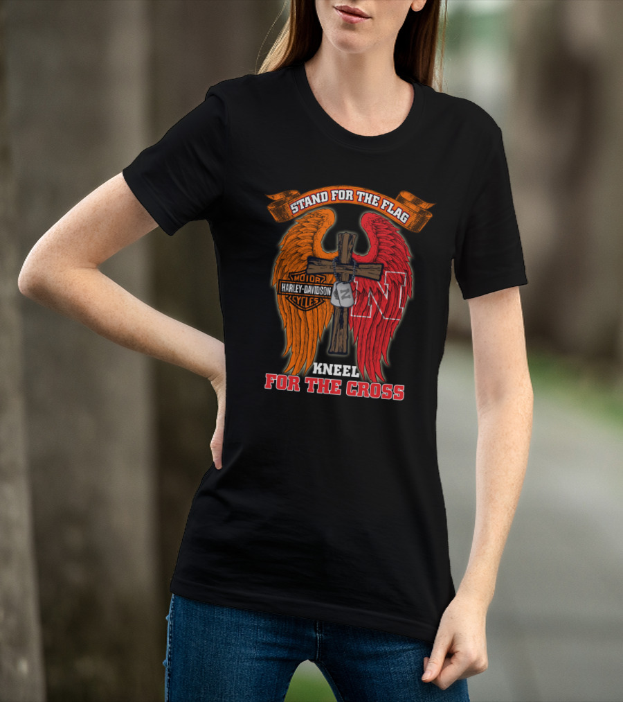 Stand For The Flag Kneel For The Cross Harley Davidson Nebraska Cornhuskers T-Shirt