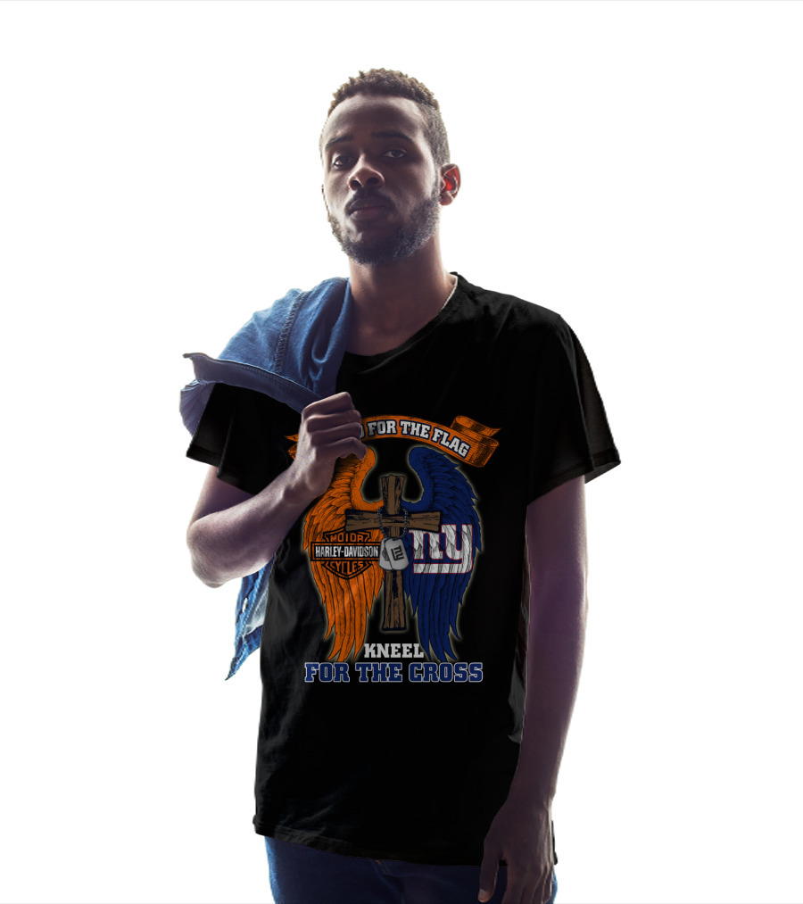 Stand For The Flag Kneel For The Cross Harley Davidson Motorcycles New York Giants T-Shirt