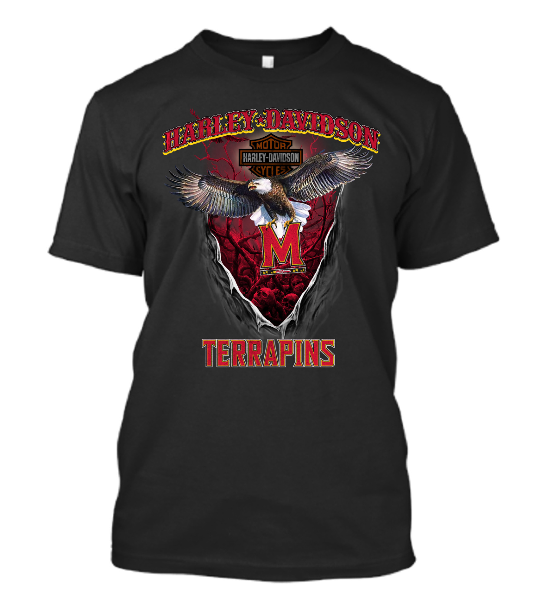 Harley Davidson Motor Cycles Maryland Terrapins Eagle Red T-Shirt