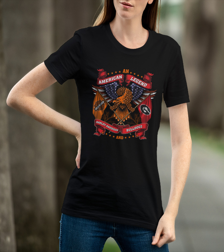 American Legend Harley Davidson And Bulldogs T-Shirt