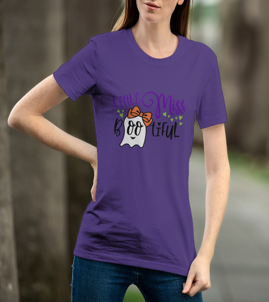 Little Miss Bootiful Ghost With Bow And Hearts T-Shirt