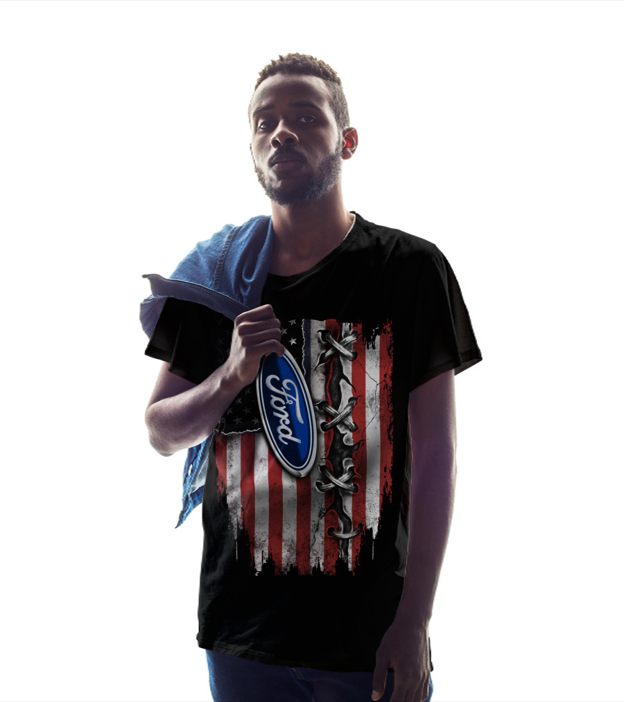 Ford American Flag Distressed Laced T-Shirt