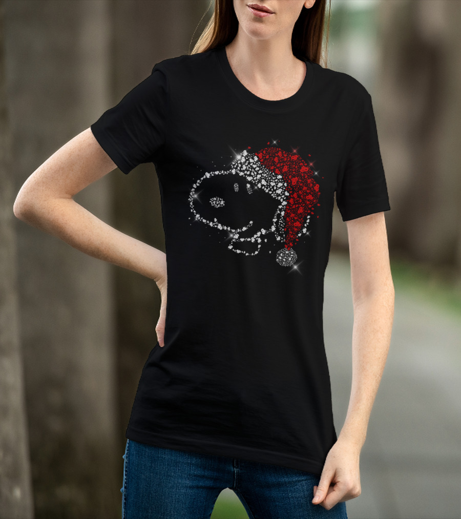 Nice For You Snoopy Christmas Santa Hat Sparkle T-Shirt