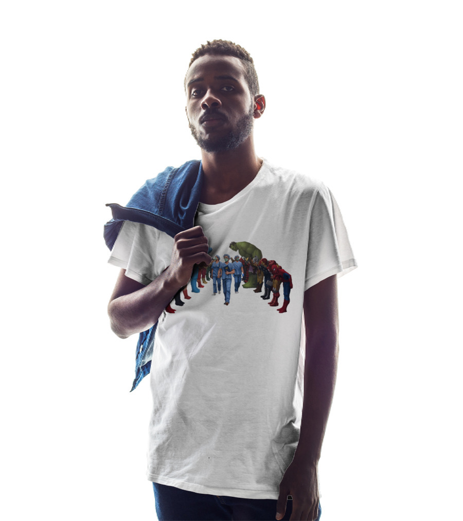 Healthcare Super Heroes Surrounded By Iconic Superhero Characters T-Shirt