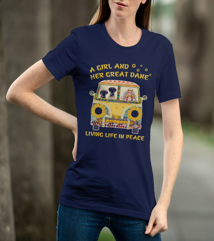 A Girl And Her Great Dane Living Life In Peace Sunflower Van T-Shirt