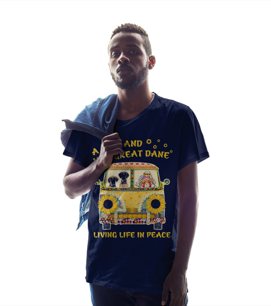 A Girl And Her Great Dane Living Life In Peace Sunflower Van T-Shirt