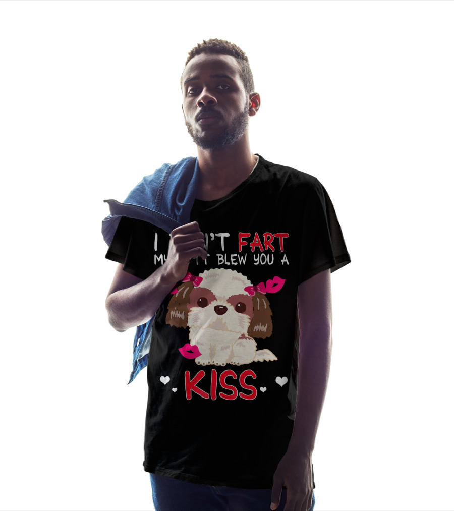 I Didn't Fart My Butt Blew You A Kiss Shih Tzu Dog With Pink Bows And Hearts T-Shirt