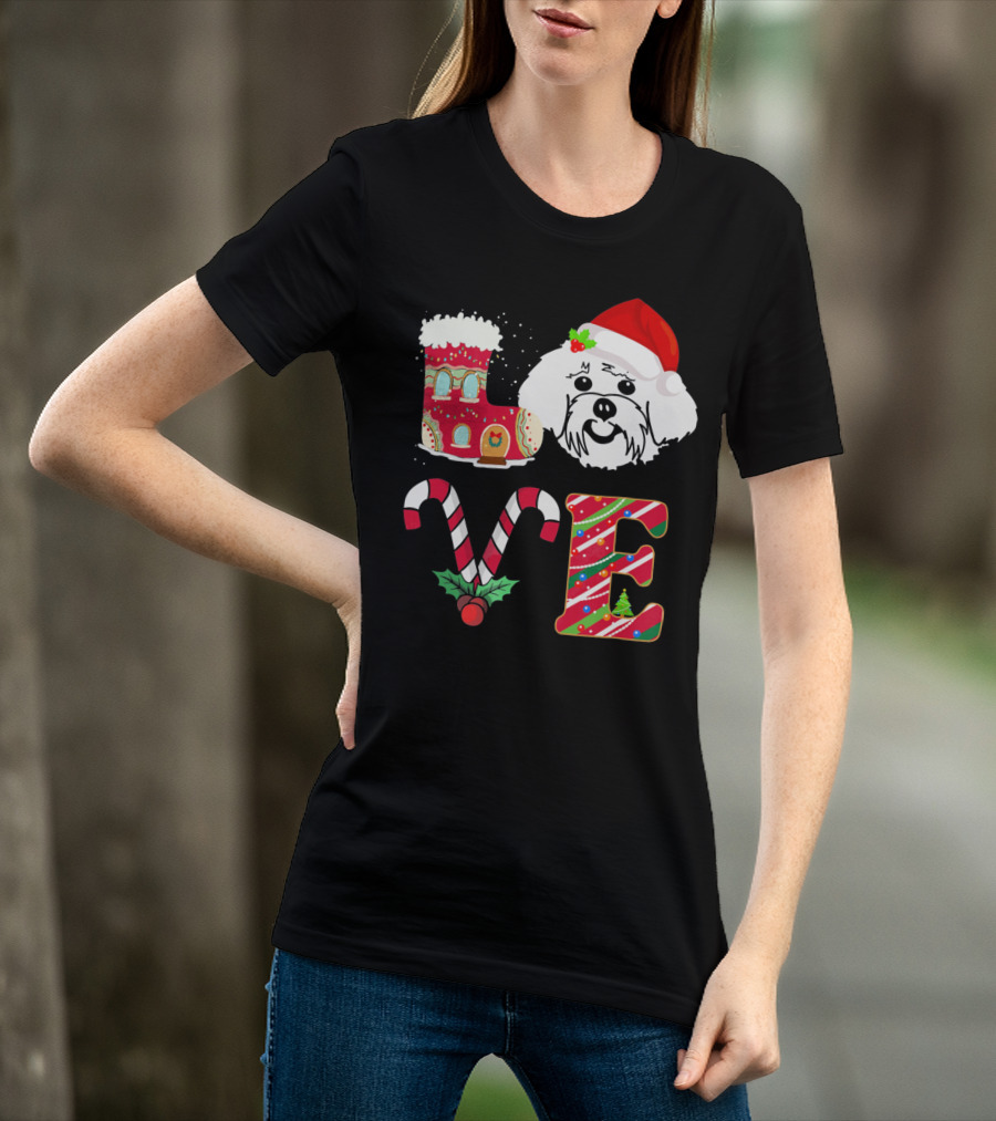 I Love My Maltese Christmas Candy Cane Gingerbread Santa Hat T-Shirt