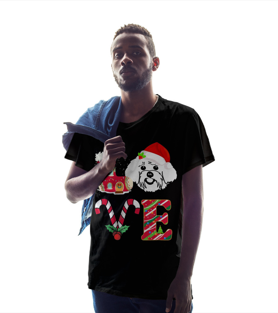 I Love My Maltese Christmas Candy Cane Gingerbread Santa Hat T-Shirt