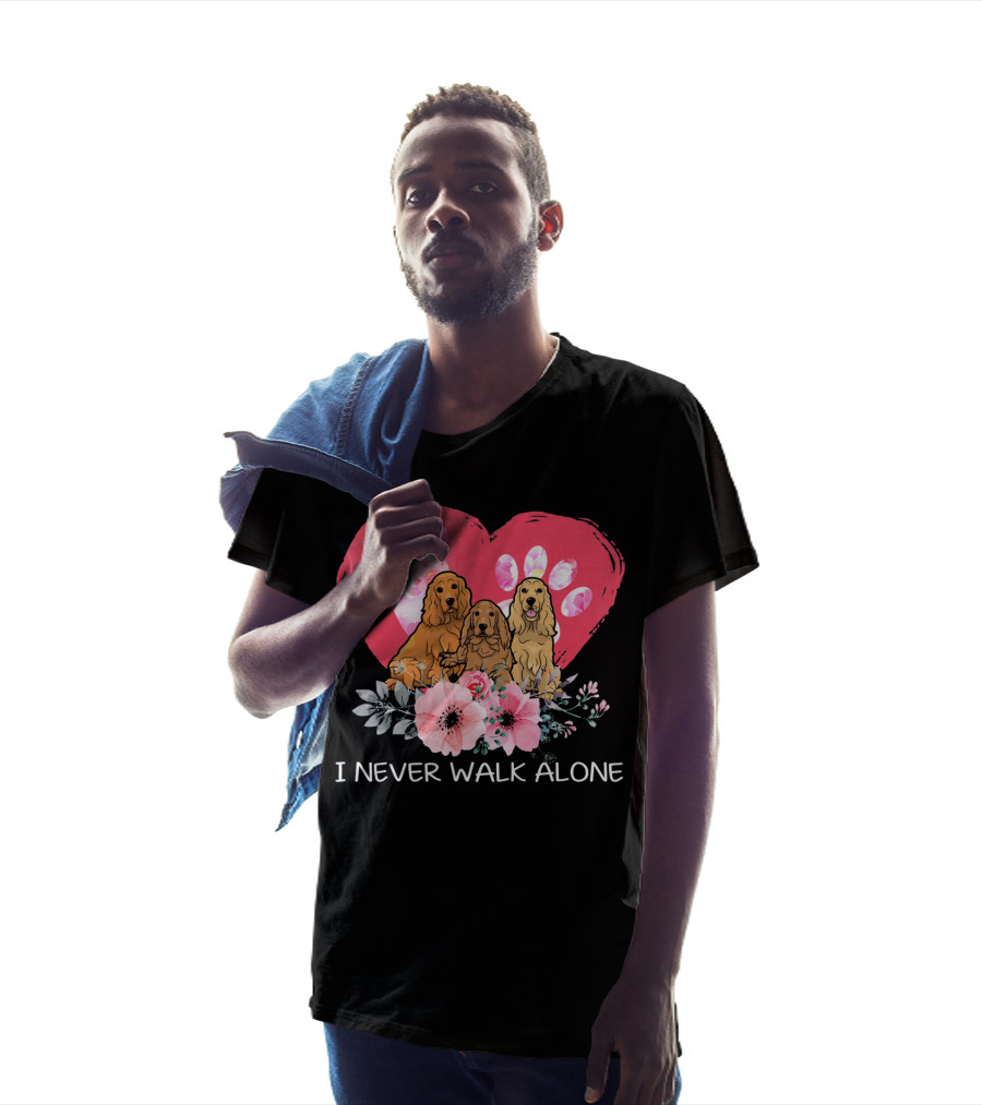 I Never Walk Alone Cocker Spaniel Dog Heart Paw Flower Trio T-Shirt