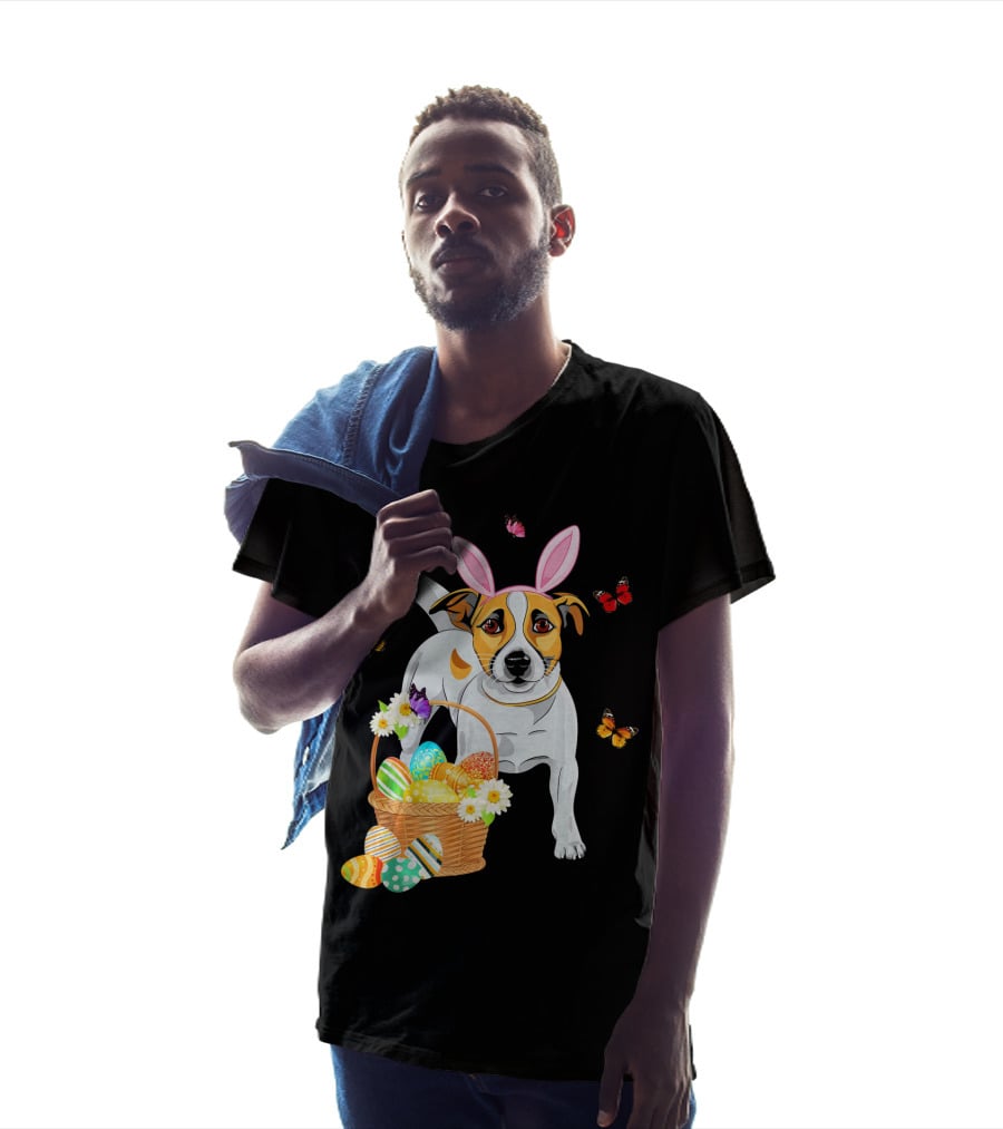 Jack Russell Bunny Hat Easter Eggs Basket Butterflies T-Shirt