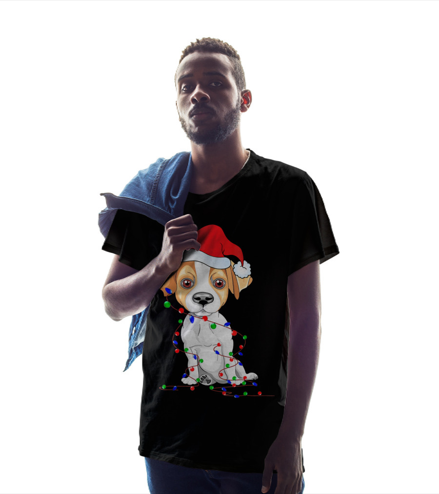 Jack Russell Christmas Lights Decoration Santa Hat T-Shirt