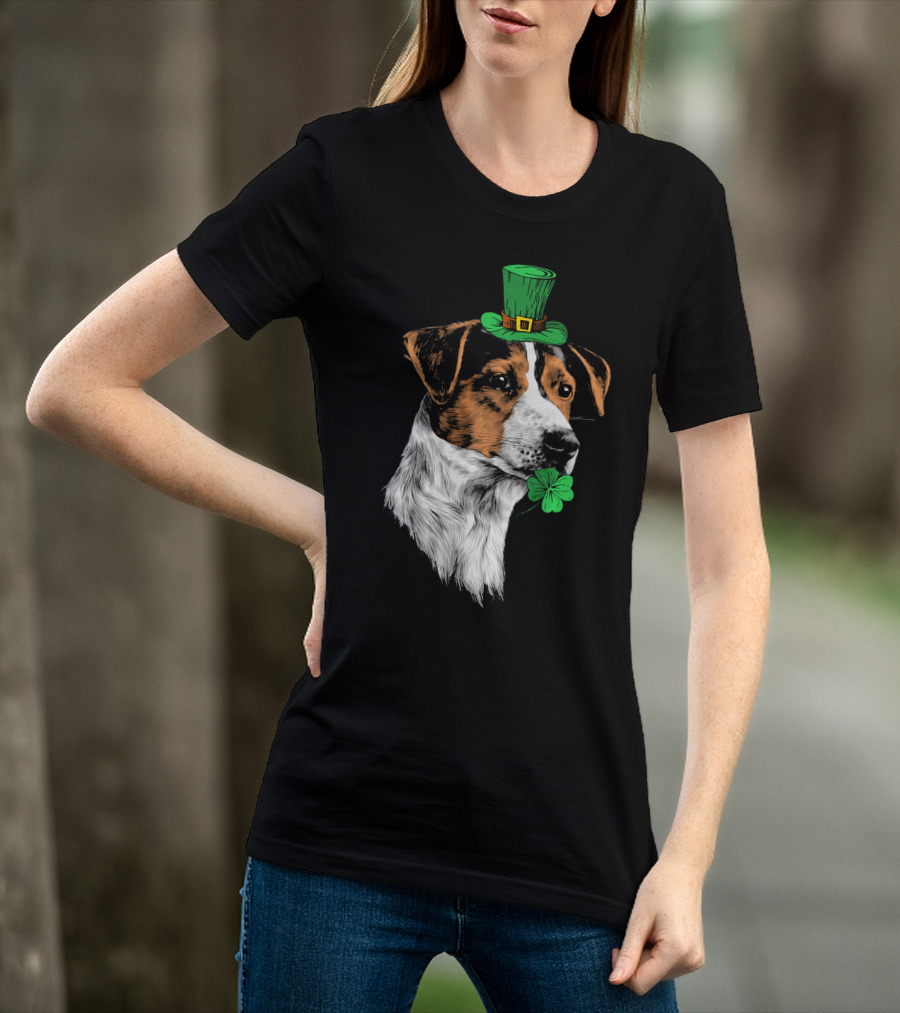 Jack Russell Terrier With Leprechaun Hat And Shamrock St Patrick's Day T-Shirt