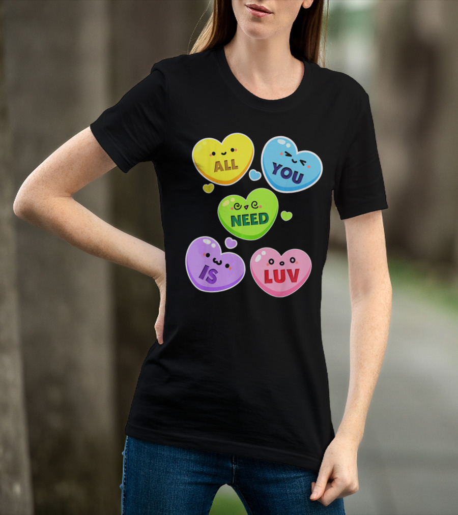 All You Need Is Luv Valentine Kawaii Heart Faces T-Shirt