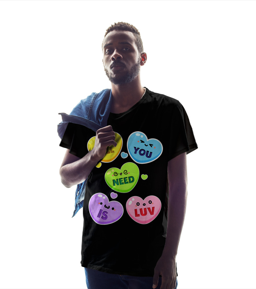 All You Need Is Luv Valentine Kawaii Heart Faces T-Shirt