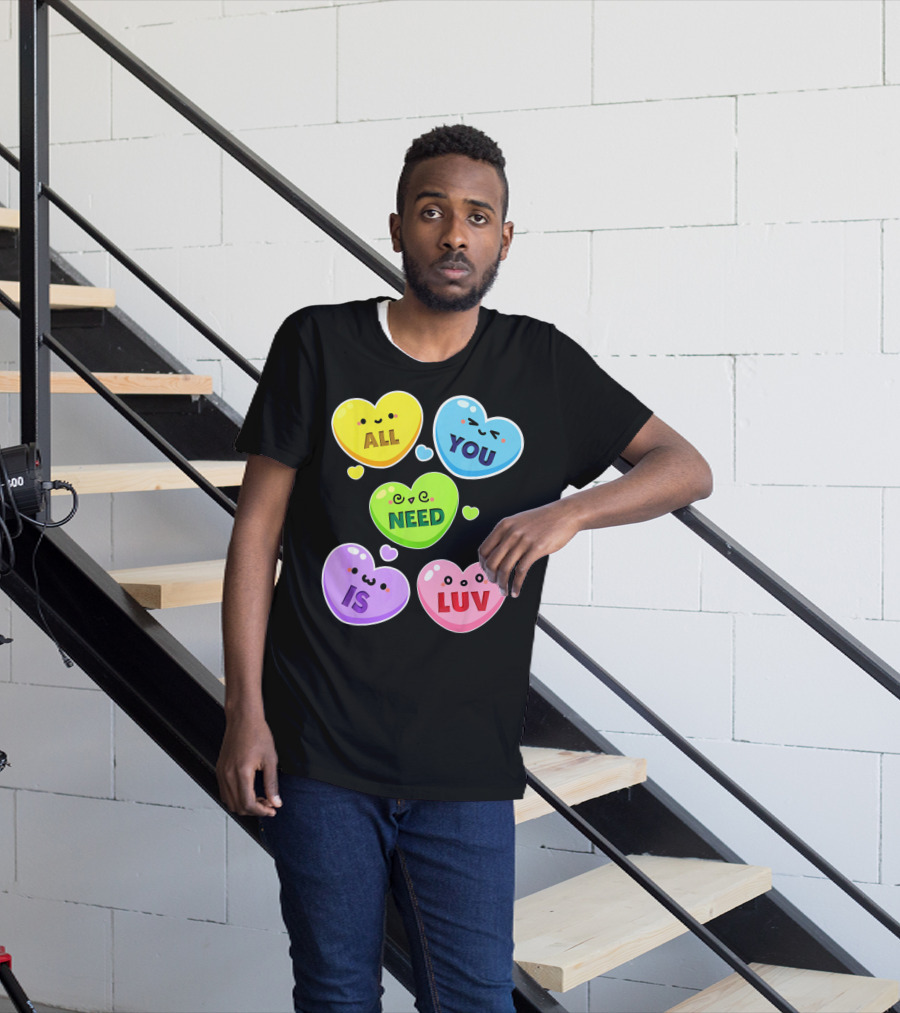 All You Need Is Luv Valentine Kawaii Heart Faces T-Shirt