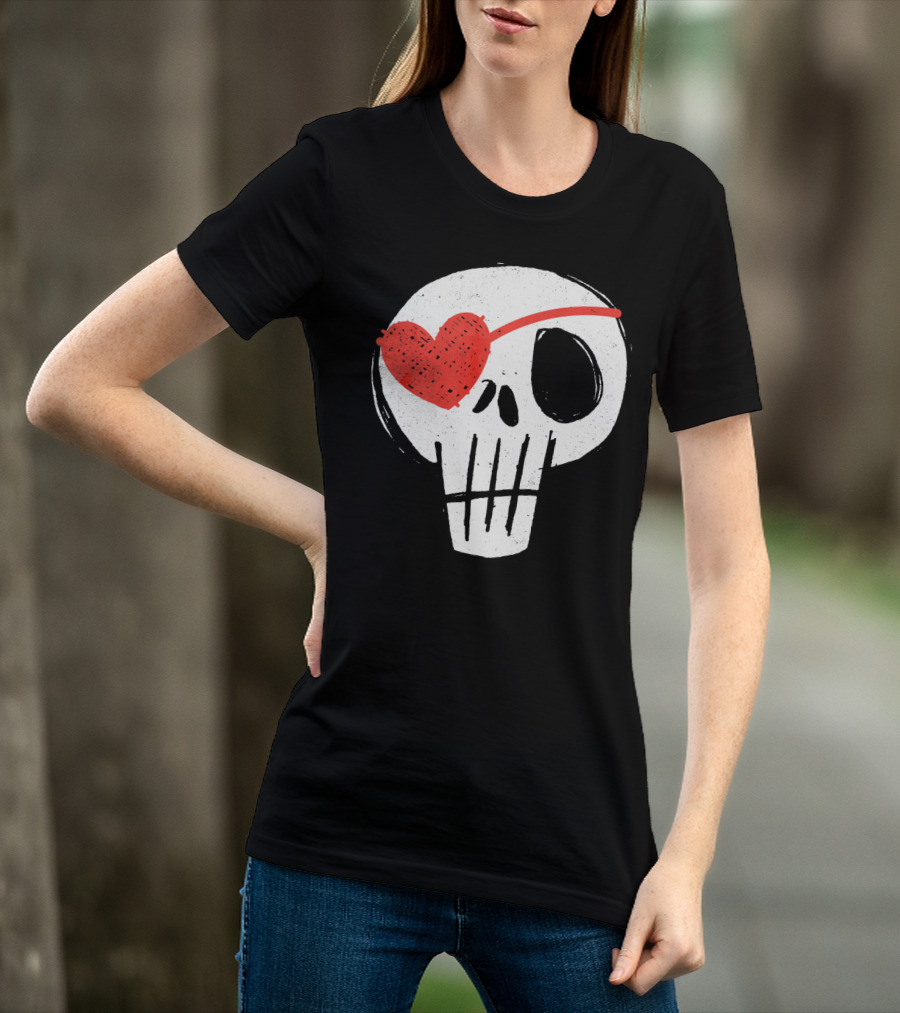 Skull With Heart Eye Patch Valentine's Day Kids T-Shirt