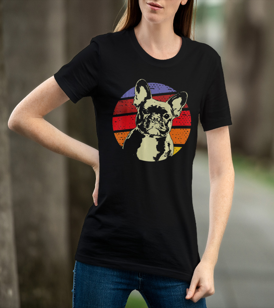 Vintage French Bulldog Dad Retro Colorful Stripes T-Shirt