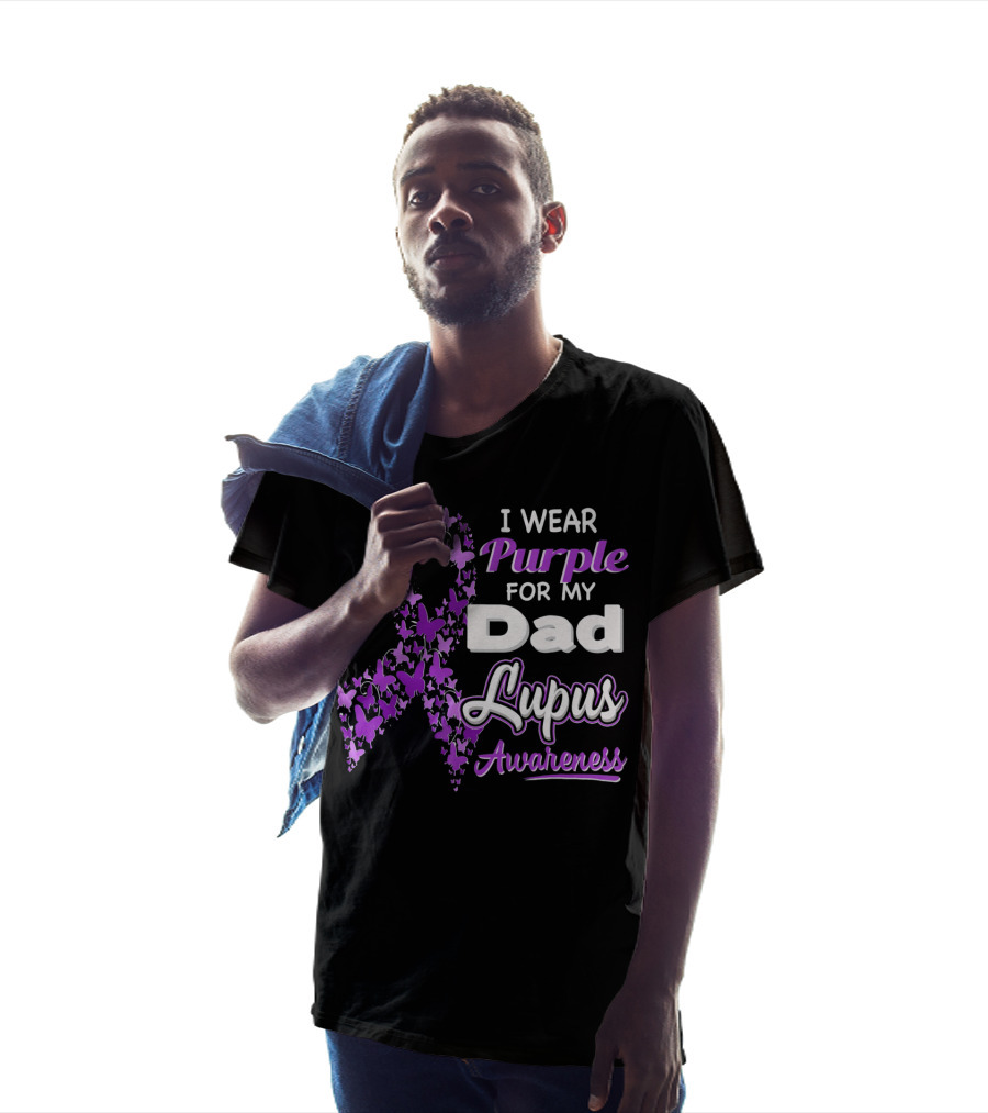 I Wear Purple For My Dad Lupus Awareness Ribbon Butterflies T-Shirt