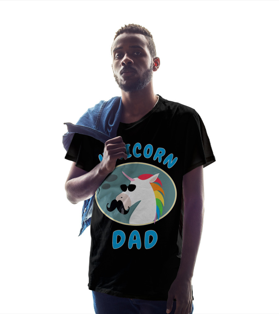 Unicorn Dad Funny Father Rainbow Mustache Sunglasses T-Shirt