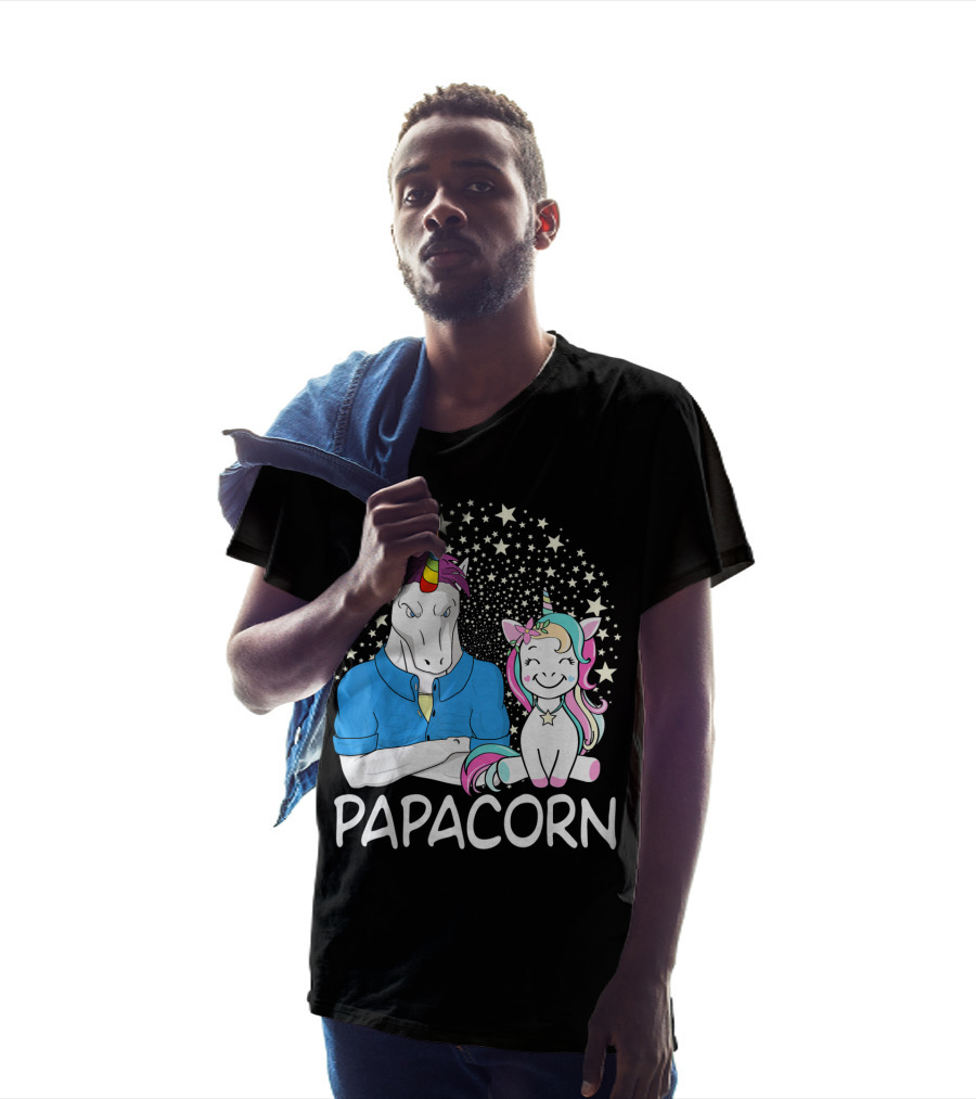 Papacorn Unicorn Dad And Baby Daddy Mens Stars T-Shirt