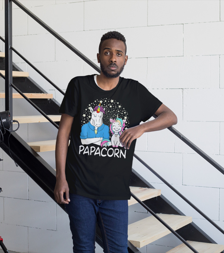 Papacorn Unicorn Dad And Baby Daddy Mens Stars T-Shirt