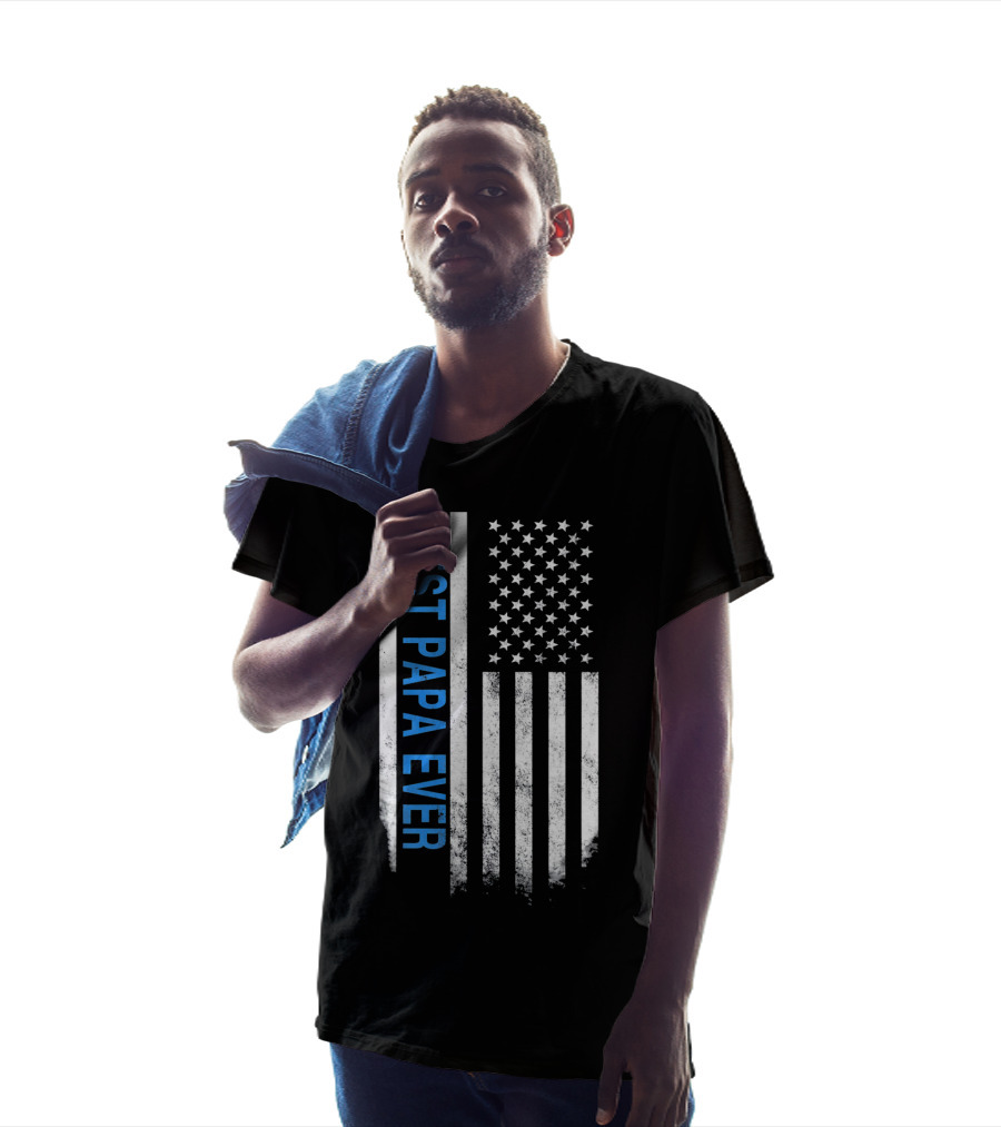 Best Papa Ever Thin Blue Line American Flag USA Flag T-Shirt