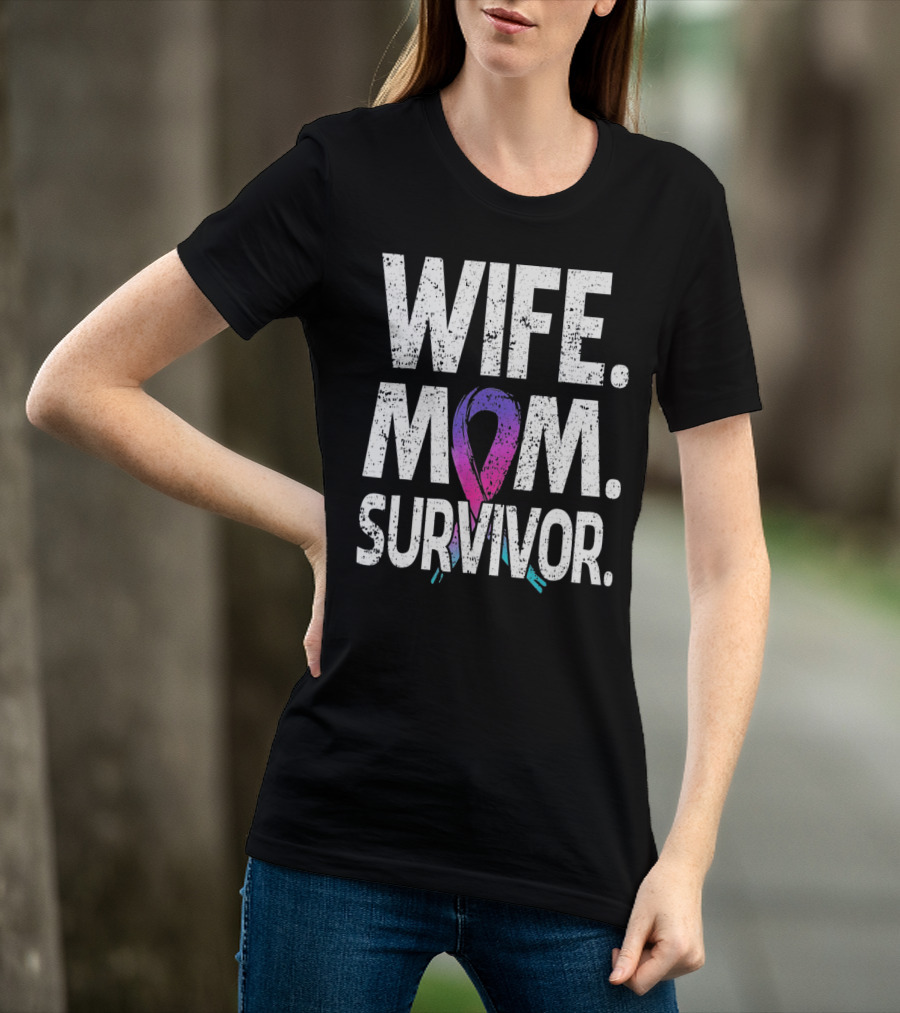 Wife Mom Survivor Thyroid Cancer Awareness T-Shirt