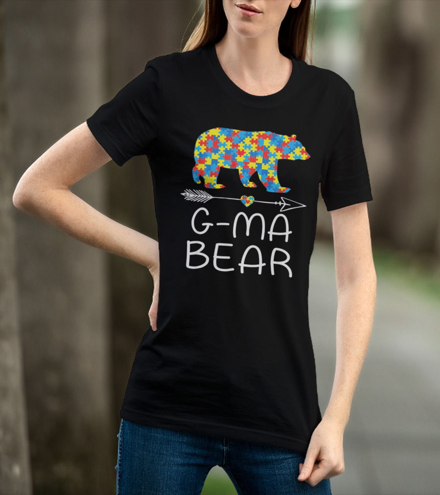 G-Ma Bear Autism Awareness Puzzle Pattern Arrow Heart T-Shirt