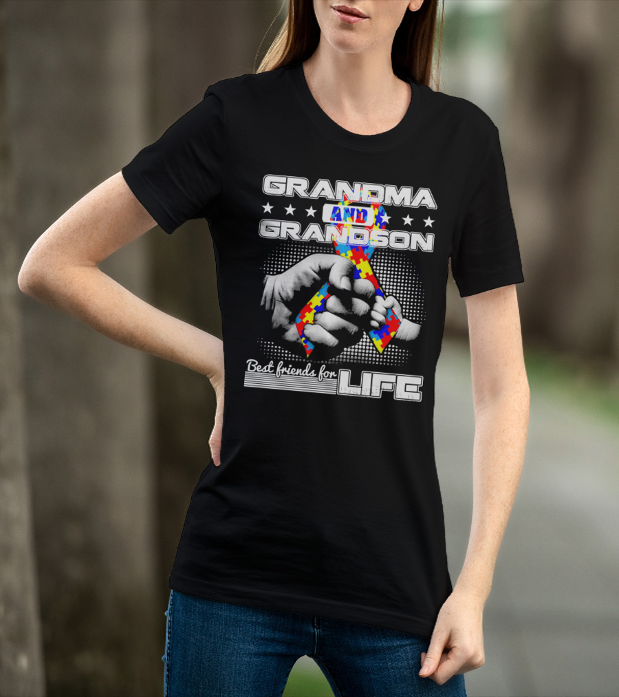 Grandma And Grandson Best Friends For Life Autism Puzzle T-Shirt
