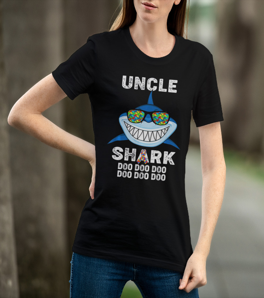 Uncle Shark Doo Doo Doo Autism Awareness Puzzle Sunglasses T-Shirt