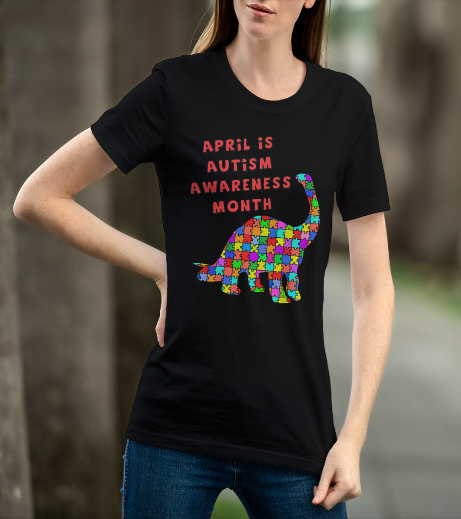 April Is Autism Awareness Month Jigsaw Dinosaur T-Shirt