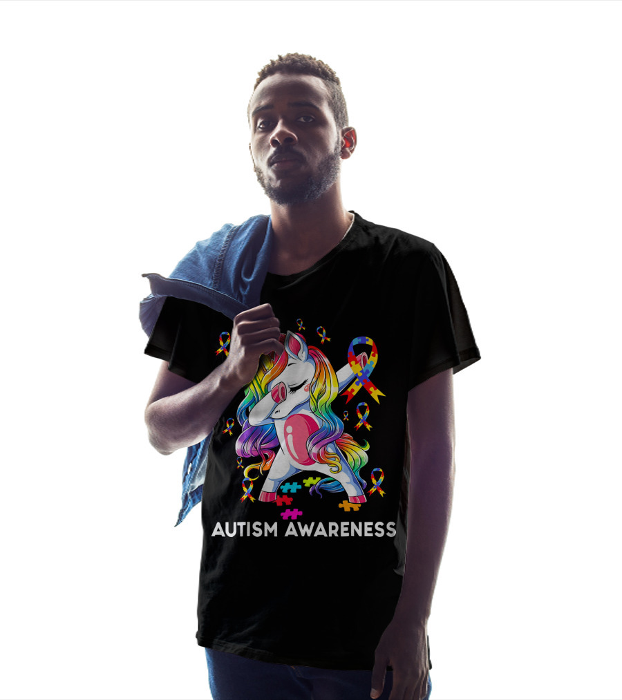 Autism Awareness Rainbow Unicorn With Puzzle T-Shirt