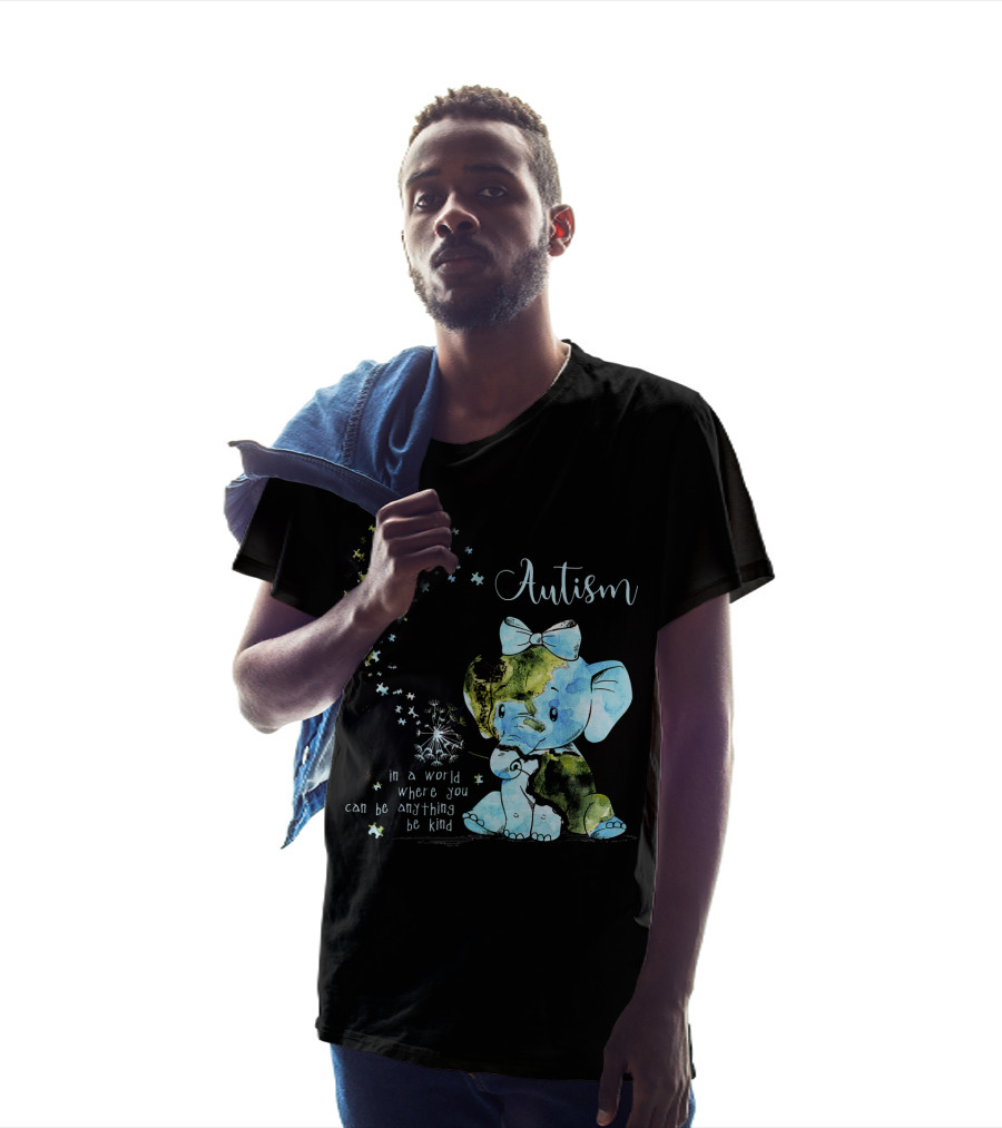 Autism Awareness Be Kind Elephant Dandelion Puzzle Pieces T-Shirt