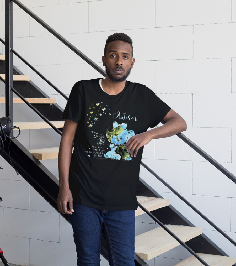 Autism Awareness Be Kind Elephant Dandelion Puzzle Pieces T-Shirt