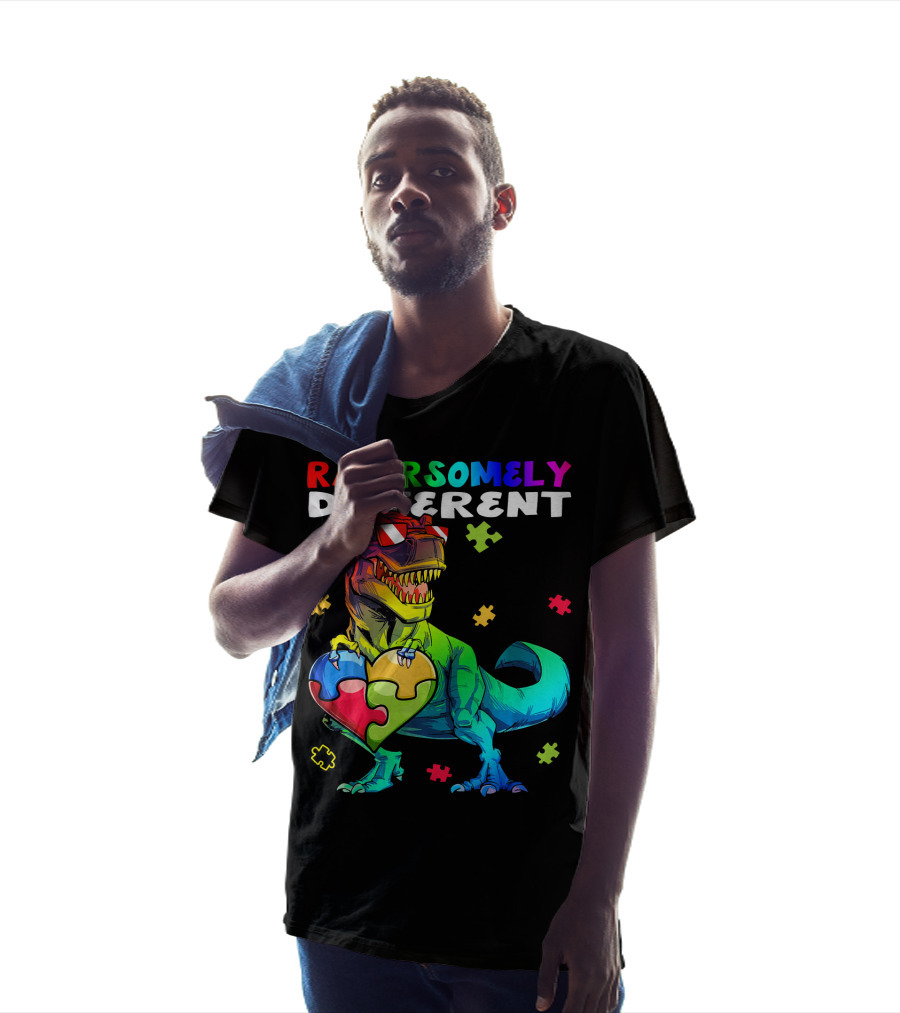 Rawrsomely Different Autism Awareness Dinosaur Puzzle Heart T-Shirt