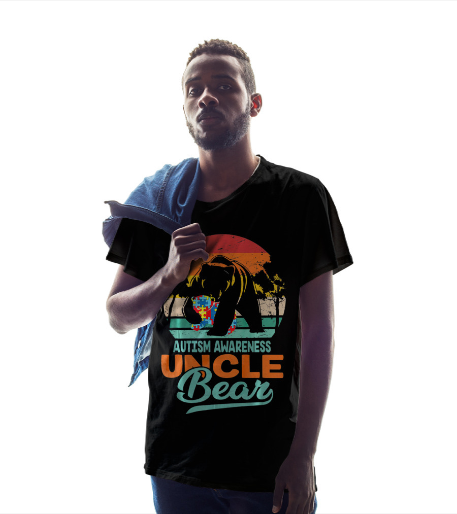 Autism Awareness Uncle Bear Puzzle Sunset T-Shirt