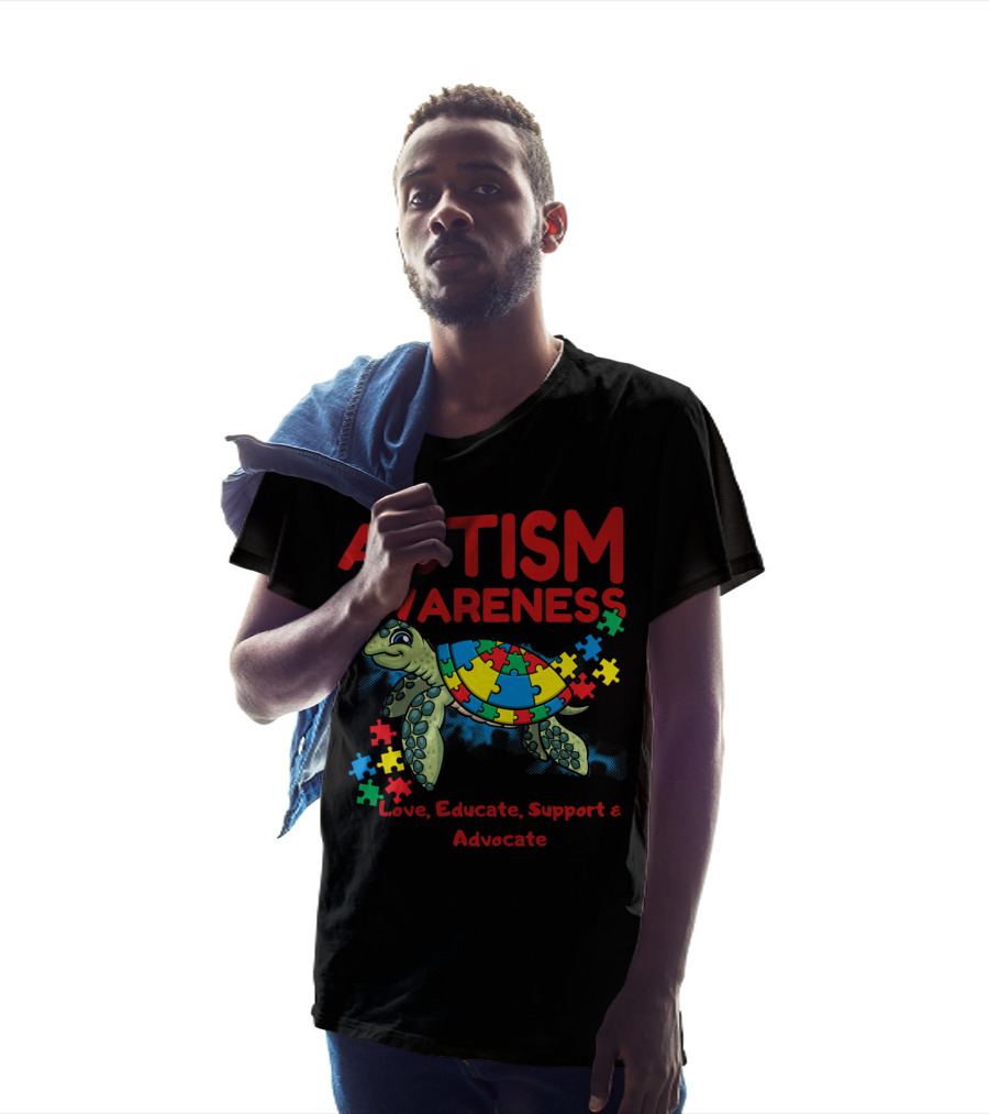 Autism Awareness Love Educate Support Advocate Puzzle Turtle T-Shirt