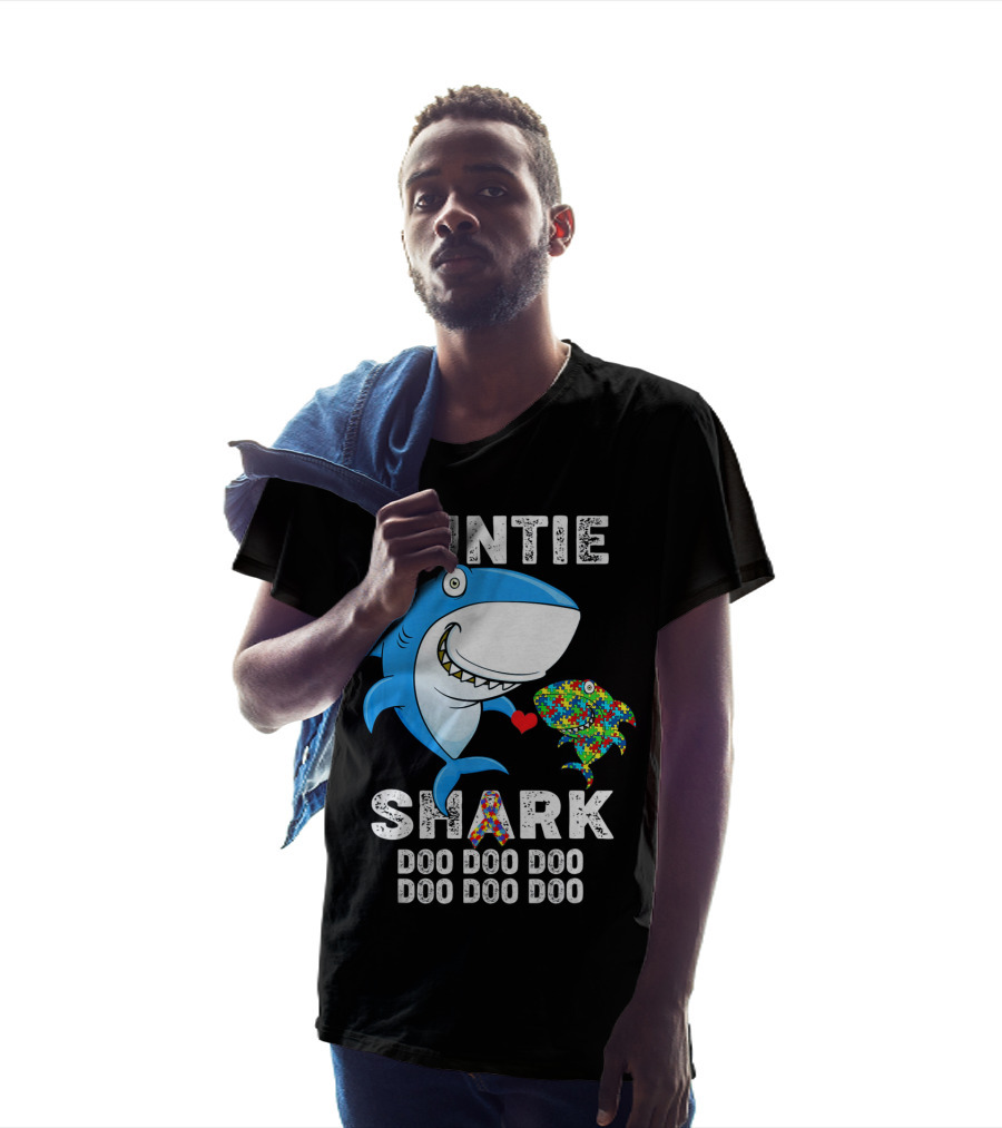 Auntie Shark Doo Doo Doo Autism Awareness Aunt T-Shirt